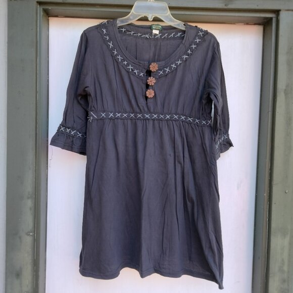 Kathmandu Imports Gray Boho Tunic w/ Embroidery & Wooden Buttons 3/4 Sleeve XS/S - Picture 1 of 16